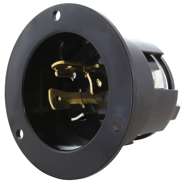 Flanged Locking Inlet, 30 A, 125/250V AC, Screw Terminals, Black